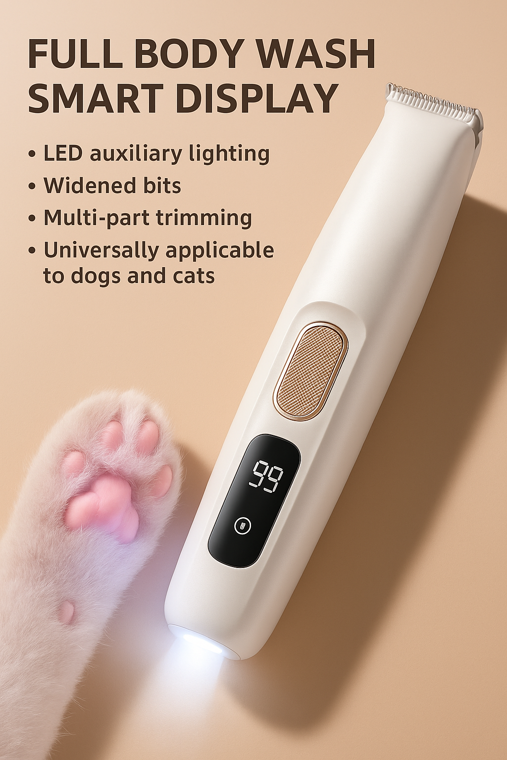 Smart LED Pet Hair Trimmer – Waterproof Grooming Clipper for Dogs & Cats | Full Body Washable, Low Noise, USB Rechargeable | ArmoredDog™ - ArmoredDog
