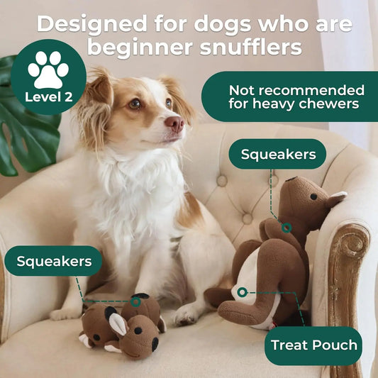 Interactive Kangaroo Dog Toy with Detachable Joeys | Plush Snuffle & Squeaky Enrichment Toy for Small & Medium Dogs | ArmoredDog™ - ArmoredDog