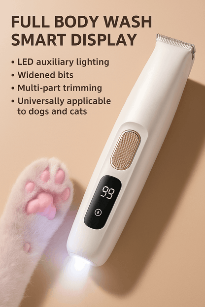 Smart LED Pet Hair Trimmer – Waterproof Grooming Clipper for Dogs & Cats | Full Body Washable, Low Noise, USB Rechargeable | ArmoredDog™ - ArmoredDog