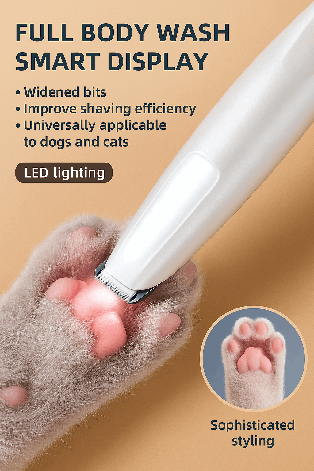 Smart LED Pet Hair Trimmer – Waterproof Grooming Clipper for Dogs & Cats | Full Body Washable, Low Noise, USB Rechargeable | ArmoredDog™ - ArmoredDog