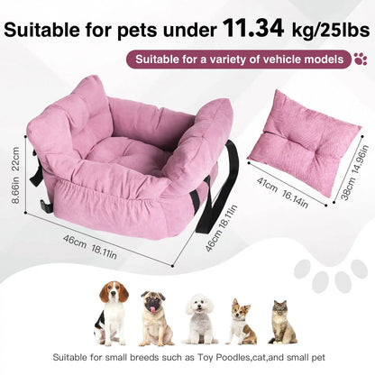 Soft Pet Car Seat Bed | Portable Dog & Cat Travel Booster Seat | Cozy Safety Carrier for Small Pets - ArmoredDog