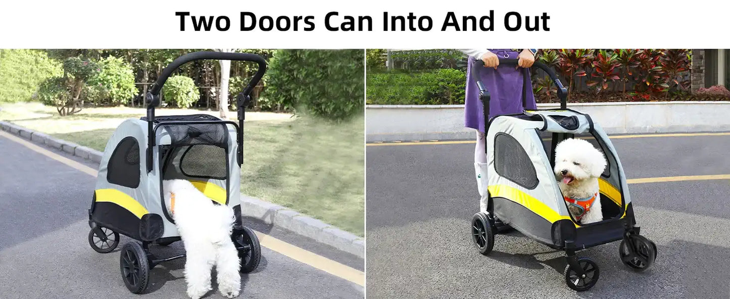 4-Wheel Foldable Pet Stroller with Shock Absorbers & Safety Lock | Breathable Mesh Dog & Cat Travel Carrier | ArmoredDog™ - ArmoredDog