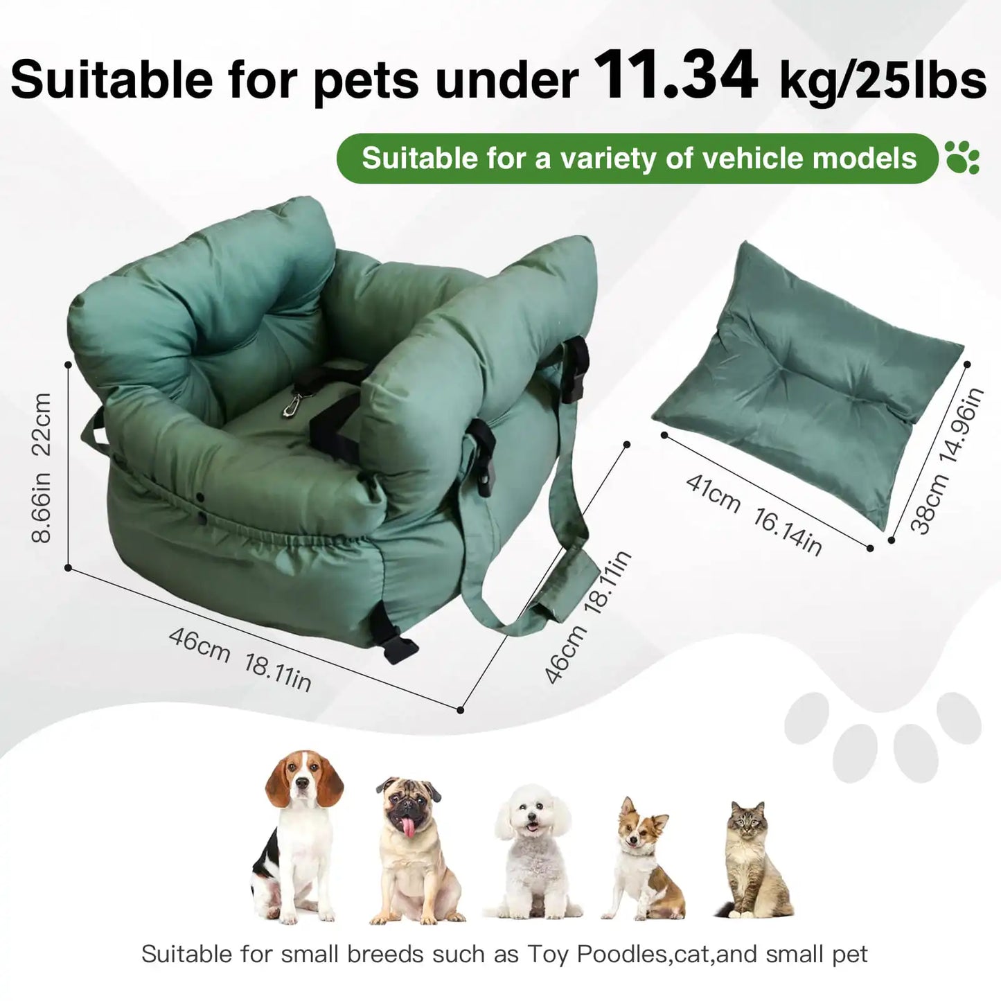 Soft Pet Car Seat Bed | Portable Dog & Cat Travel Booster Seat | Cozy Safety Carrier for Small Pets - ArmoredDog