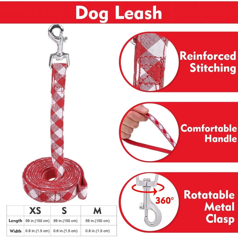 Red Gingham Dog Harness, Leash & Collar Set with Bowtie | Adjustable No-Pull Harness for Small Dogs & Cats | ArmoredDog™ - ArmoredDog