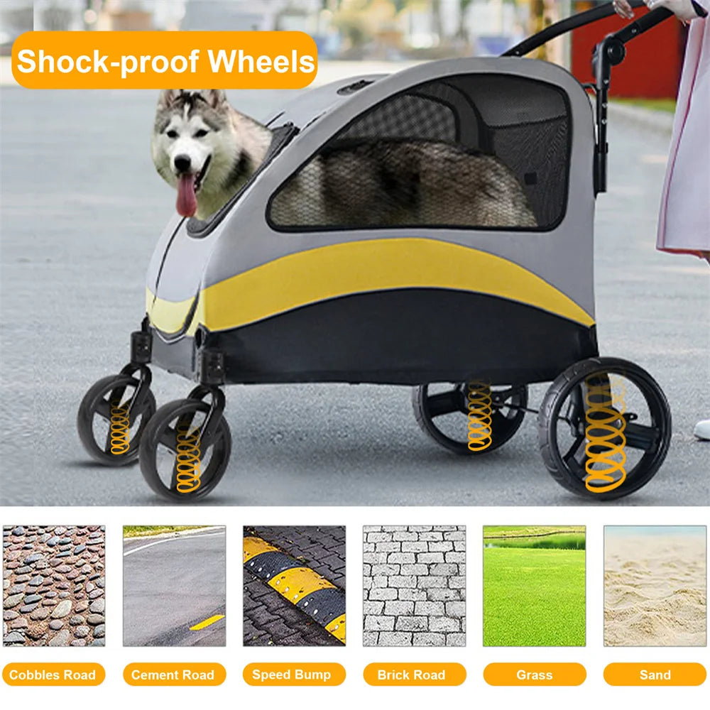 4-Wheel Foldable Pet Stroller with Shock Absorbers & Safety Lock | Breathable Mesh Dog & Cat Travel Carrier | ArmoredDog™ - ArmoredDog