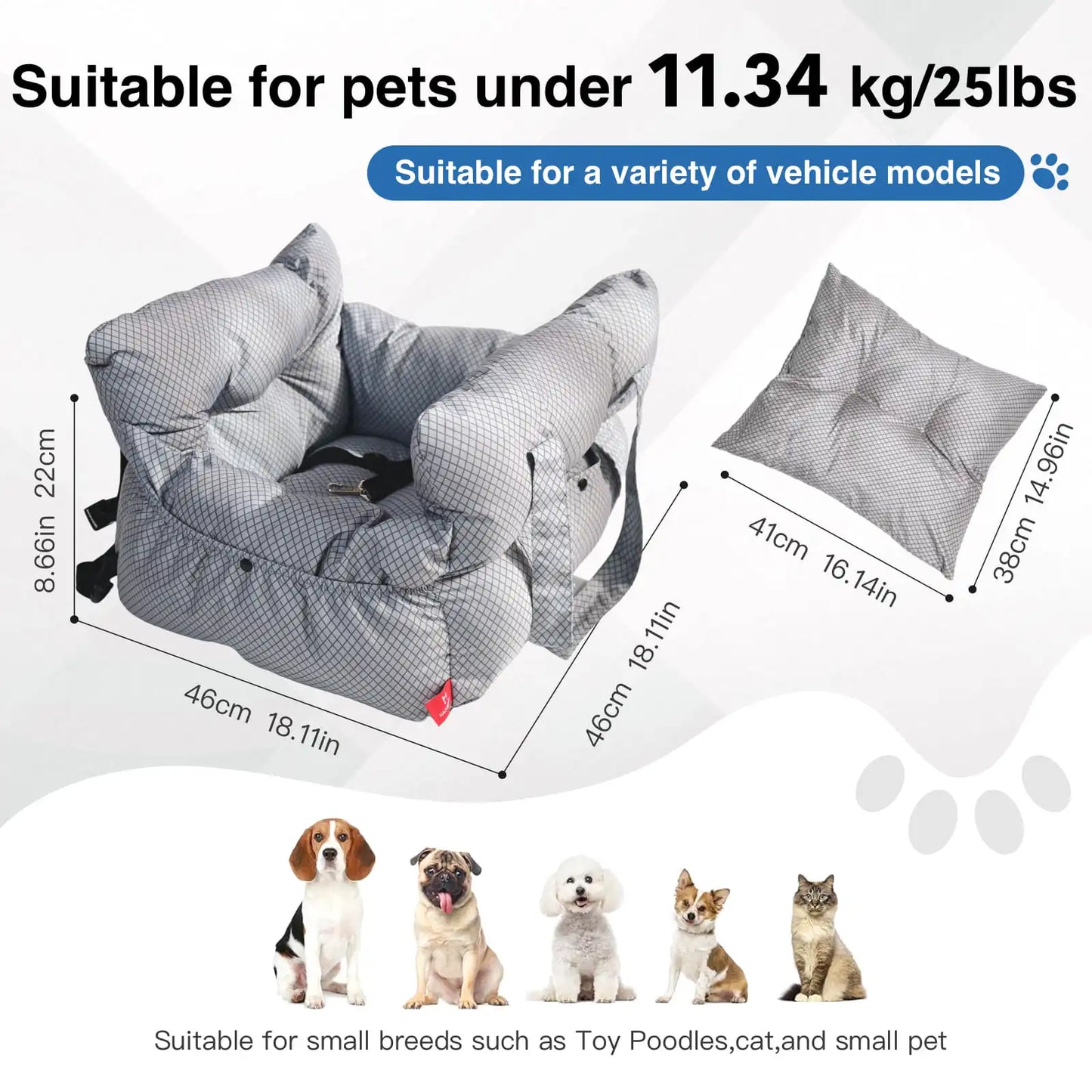 Soft Pet Car Seat Bed | Portable Dog & Cat Travel Booster Seat | Cozy Safety Carrier for Small Pets - ArmoredDog