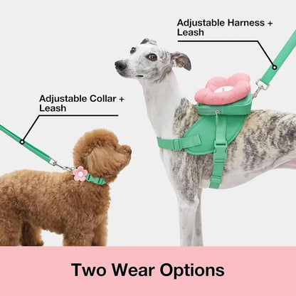 Floral Dog Harness, Collar & Leash Set – Adjustable Soft Padded Harness with Pink Flower Design | ArmoredDog™ - ArmoredDog