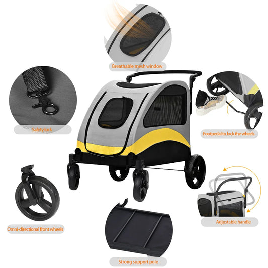 4-Wheel Foldable Pet Stroller with Shock Absorbers & Safety Lock | Breathable Mesh Dog & Cat Travel Carrier | ArmoredDog™ - ArmoredDog