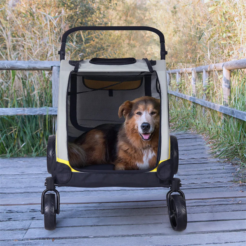 4-Wheel Foldable Pet Stroller with Shock Absorbers & Safety Lock | Breathable Mesh Dog & Cat Travel Carrier | ArmoredDog™ - ArmoredDog