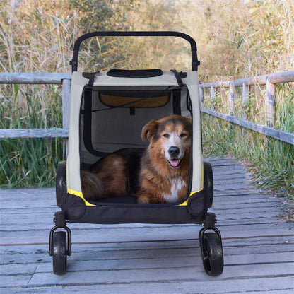 4-Wheel Foldable Pet Stroller with Shock Absorbers & Safety Lock | Breathable Mesh Dog & Cat Travel Carrier | ArmoredDog™ - ArmoredDog