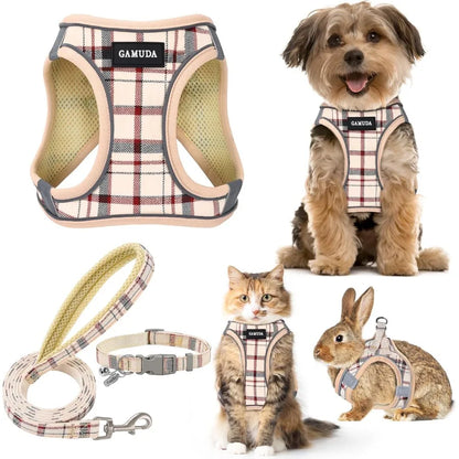 Plaid Pet Harness, Collar & Leash Set – Adjustable Soft Mesh for Dogs, Cats & Rabbits | ArmoredDog™ - ArmoredDog
