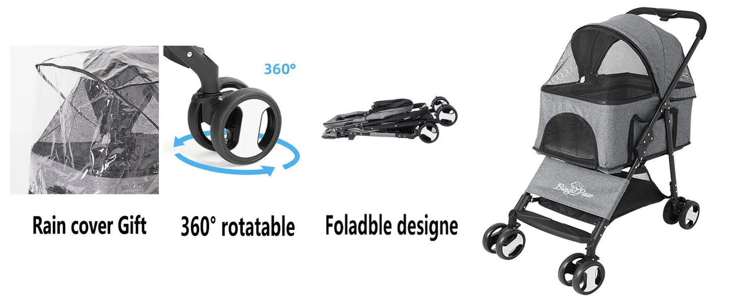 3-in-1 Foldable Pet Stroller, Carrier & Car Seat | Lightweight Travel Buggy for Dogs & Cats | ArmoredDog™ - ArmoredDog