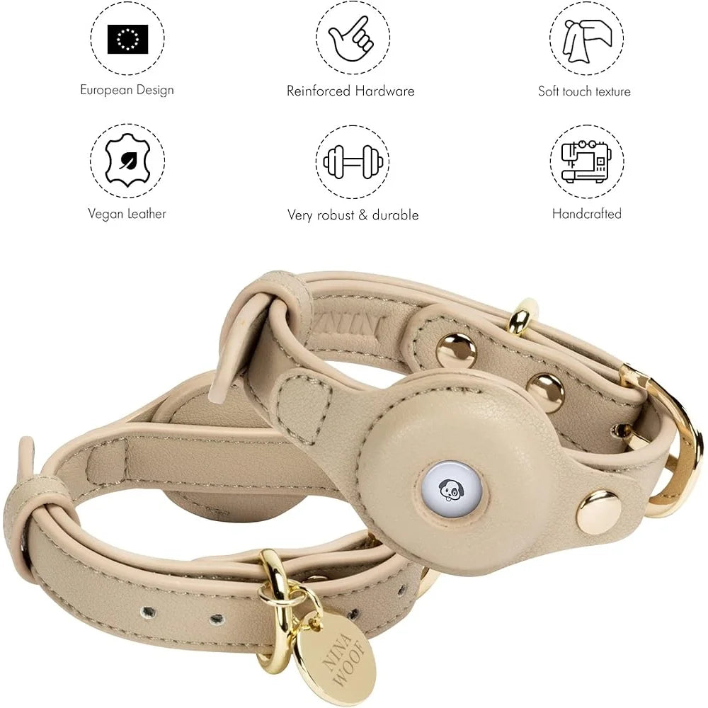 Luxury Vegan Leather AirTag Dog Collar – Smart Pet Tracking Collar with Gold Hardware | ArmoredDog™ - ArmoredDog
