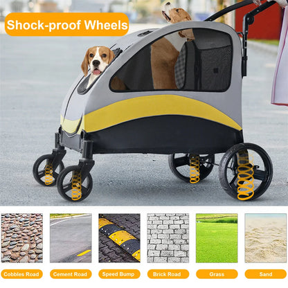 4-Wheel Foldable Pet Stroller with Shock Absorbers & Safety Lock | Breathable Mesh Dog & Cat Travel Carrier | ArmoredDog™ - ArmoredDog