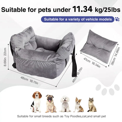 Soft Pet Car Seat Bed | Portable Dog & Cat Travel Booster Seat | Cozy Safety Carrier for Small Pets - ArmoredDog