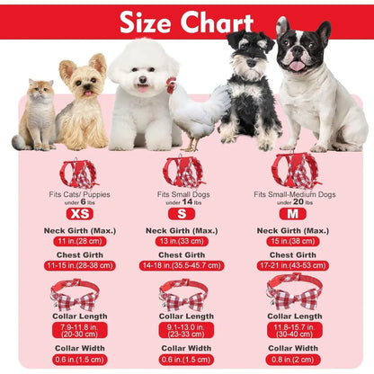 Red Gingham Dog Harness, Leash & Collar Set with Bowtie | Adjustable No-Pull Harness for Small Dogs & Cats | ArmoredDog™ - ArmoredDog