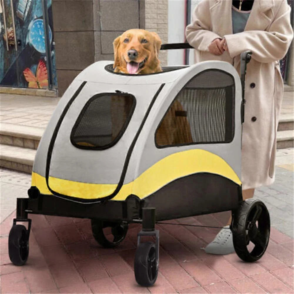 4-Wheel Foldable Pet Stroller with Shock Absorbers & Safety Lock | Breathable Mesh Dog & Cat Travel Carrier | ArmoredDog™ - ArmoredDog
