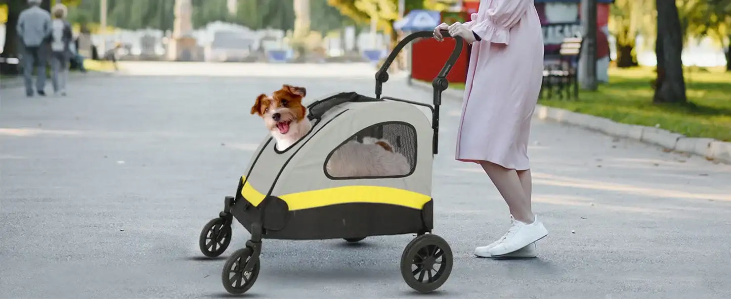 4-Wheel Foldable Pet Stroller with Shock Absorbers & Safety Lock | Breathable Mesh Dog & Cat Travel Carrier | ArmoredDog™ - ArmoredDog