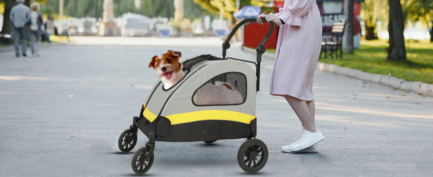 4-Wheel Foldable Pet Stroller with Shock Absorbers & Safety Lock | Breathable Mesh Dog & Cat Travel Carrier | ArmoredDog™ - ArmoredDog