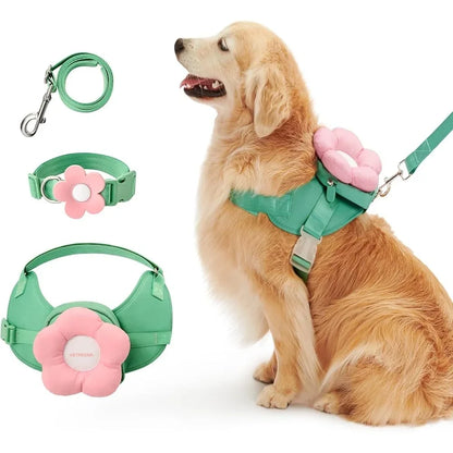 Floral Dog Harness, Collar & Leash Set – Adjustable Soft Padded Harness with Pink Flower Design | ArmoredDog™ - ArmoredDog