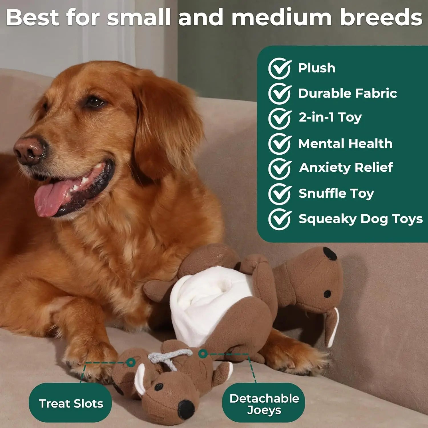 Interactive Kangaroo Dog Toy with Detachable Joeys | Plush Snuffle & Squeaky Enrichment Toy for Small & Medium Dogs | ArmoredDog™ - ArmoredDog