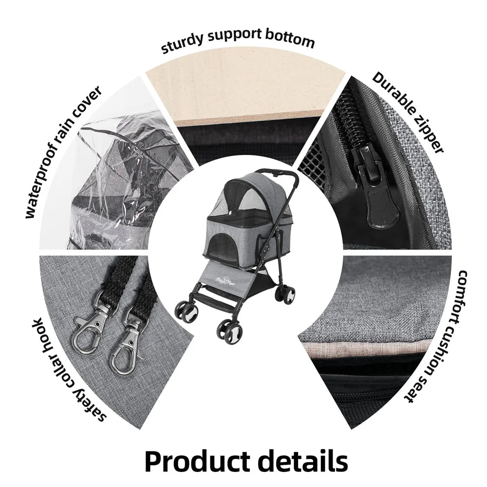 3-in-1 Foldable Pet Stroller, Carrier & Car Seat | Lightweight Travel Buggy for Dogs & Cats | ArmoredDog™ - ArmoredDog