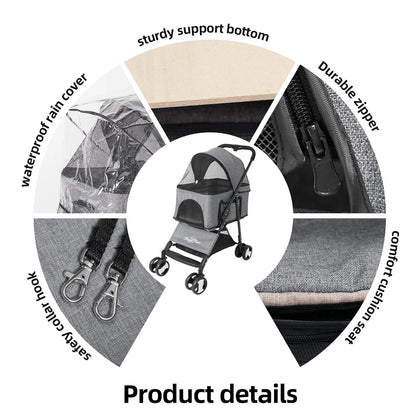 3-in-1 Foldable Pet Stroller, Carrier & Car Seat | Lightweight Travel Buggy for Dogs & Cats | ArmoredDog™ - ArmoredDog