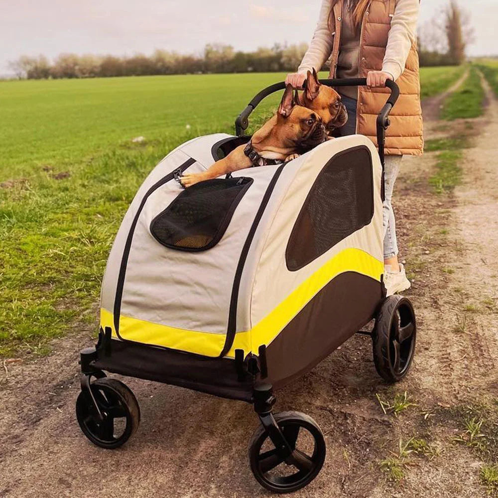 4-Wheel Foldable Pet Stroller with Shock Absorbers & Safety Lock | Breathable Mesh Dog & Cat Travel Carrier | ArmoredDog™ - ArmoredDog