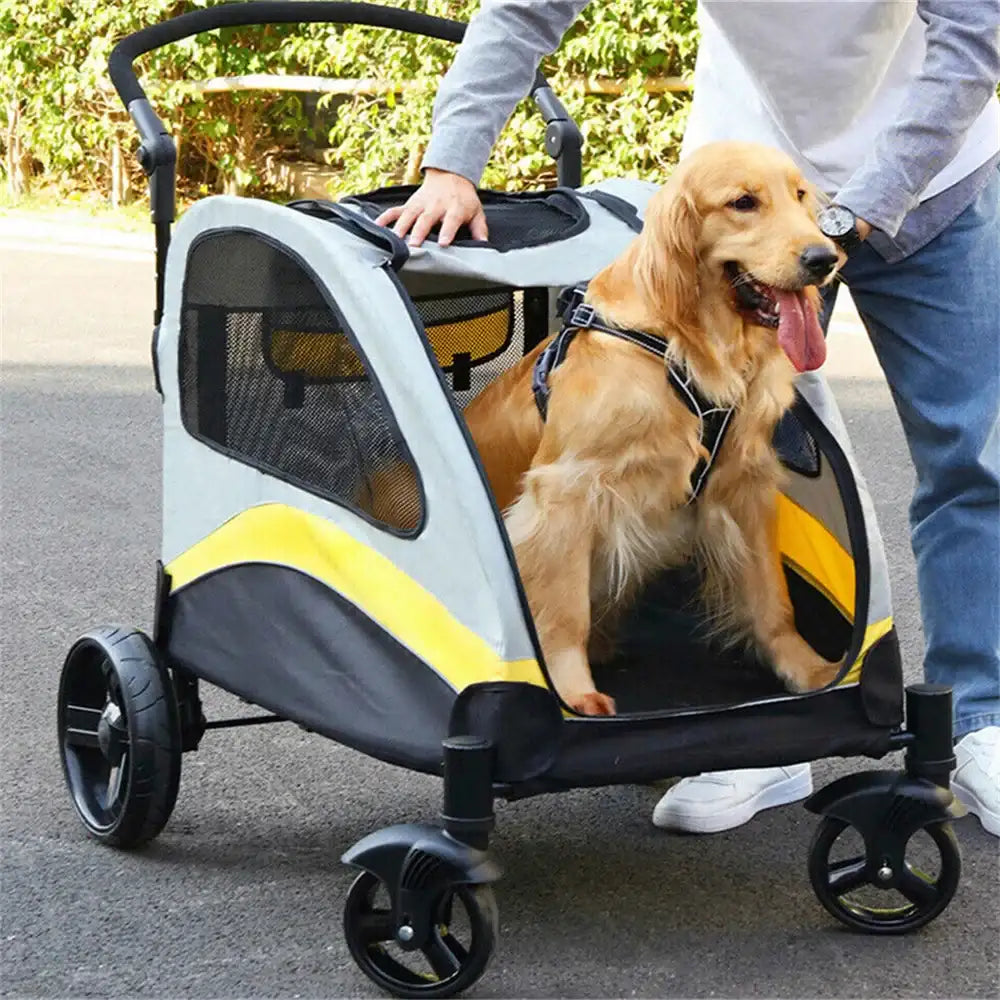 4-Wheel Foldable Pet Stroller with Shock Absorbers & Safety Lock | Breathable Mesh Dog & Cat Travel Carrier | ArmoredDog™ - ArmoredDog