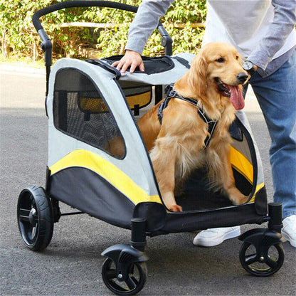 4-Wheel Foldable Pet Stroller with Shock Absorbers & Safety Lock | Breathable Mesh Dog & Cat Travel Carrier | ArmoredDog™ - ArmoredDog