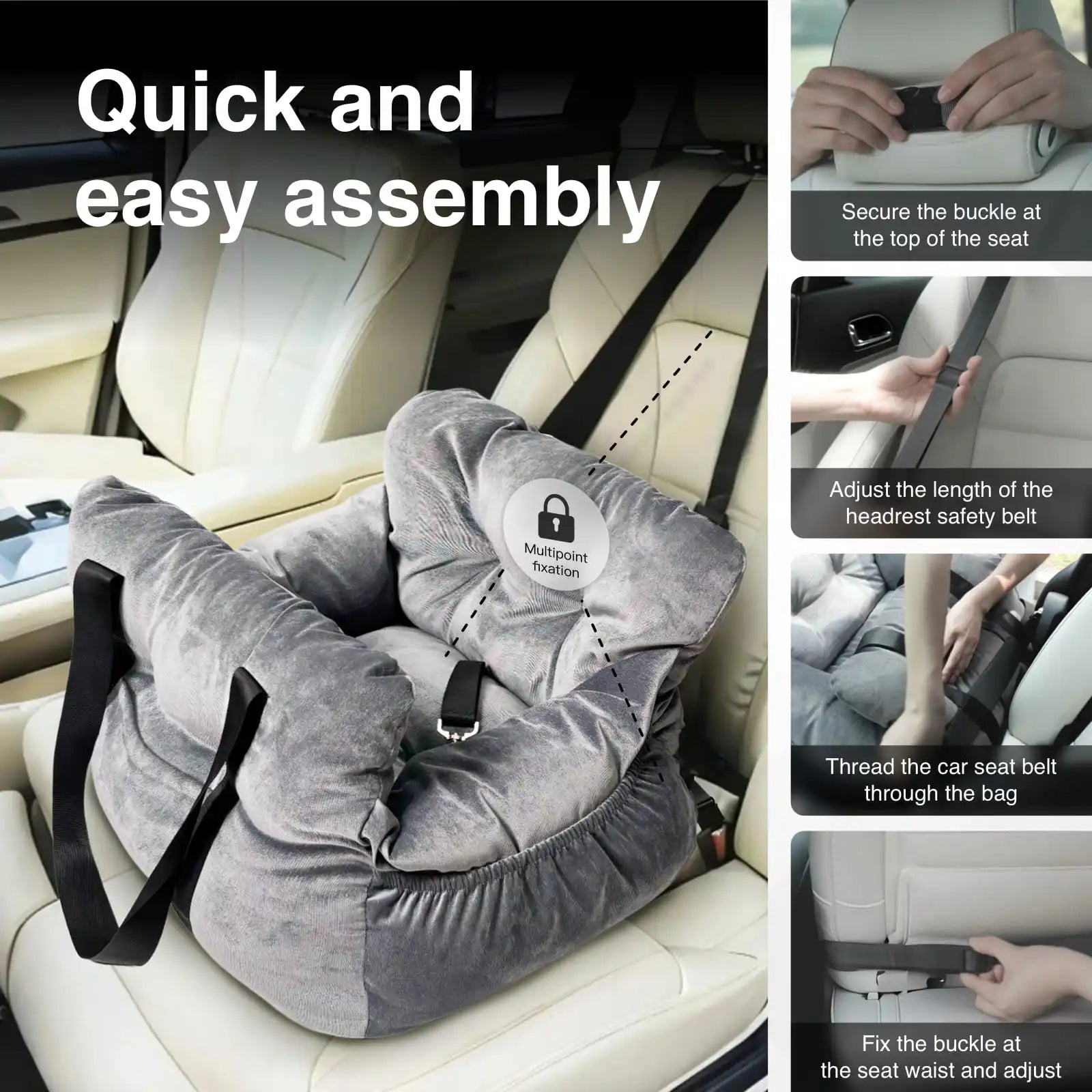 Soft Pet Car Seat Bed | Portable Dog & Cat Travel Booster Seat | Cozy Safety Carrier for Small Pets - ArmoredDog