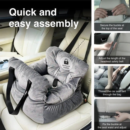 Soft Pet Car Seat Bed | Portable Dog & Cat Travel Booster Seat | Cozy Safety Carrier for Small Pets - ArmoredDog