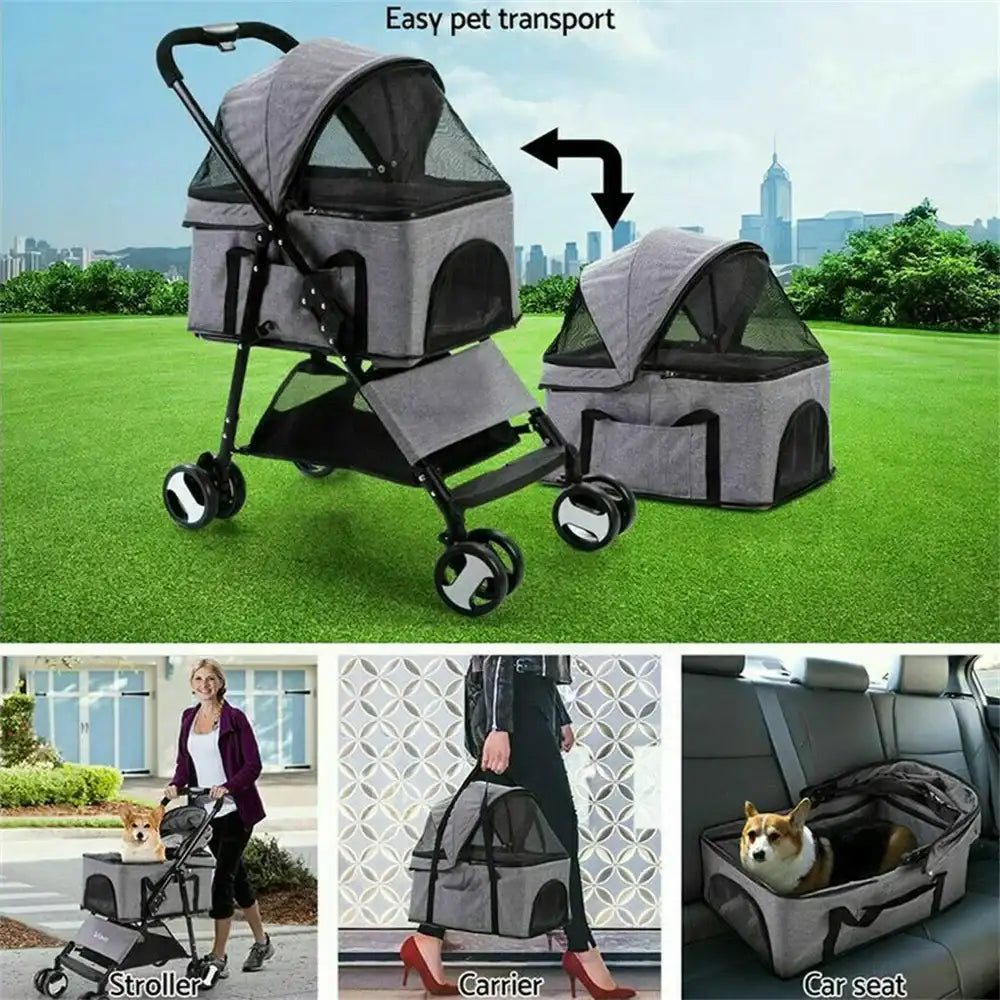 3-in-1 Foldable Pet Stroller, Carrier & Car Seat | Lightweight Travel Buggy for Dogs & Cats | ArmoredDog™ - ArmoredDog