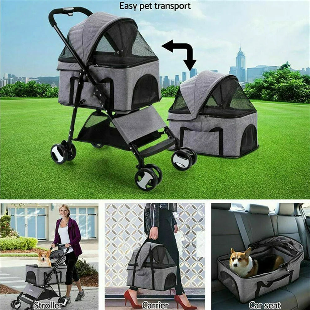 3-in-1 Foldable Pet Stroller, Carrier & Car Seat | Lightweight Travel Buggy for Dogs & Cats | ArmoredDog™ - ArmoredDog