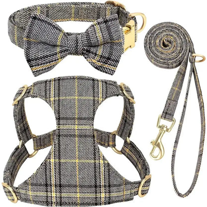 Luxury Plaid Dog Harness, Bow Tie Collar & Leash Set – Adjustable Comfort Fit | ArmoredDog™ - ArmoredDog
