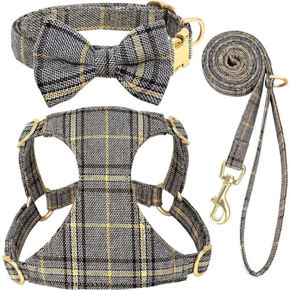 Luxury Plaid Dog Harness, Bow Tie Collar & Leash Set – Adjustable Comfort Fit | ArmoredDog™ - ArmoredDog