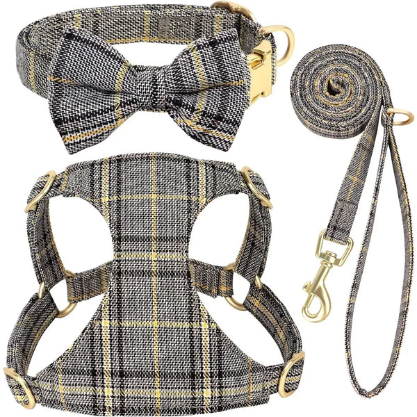 Luxury Plaid Dog Harness, Bow Tie Collar & Leash Set – Adjustable Comfort Fit | ArmoredDog™ - ArmoredDog