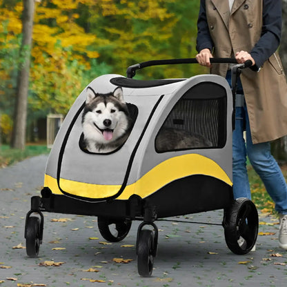 4-Wheel Foldable Pet Stroller with Shock Absorbers & Safety Lock | Breathable Mesh Dog & Cat Travel Carrier | ArmoredDog™ - ArmoredDog