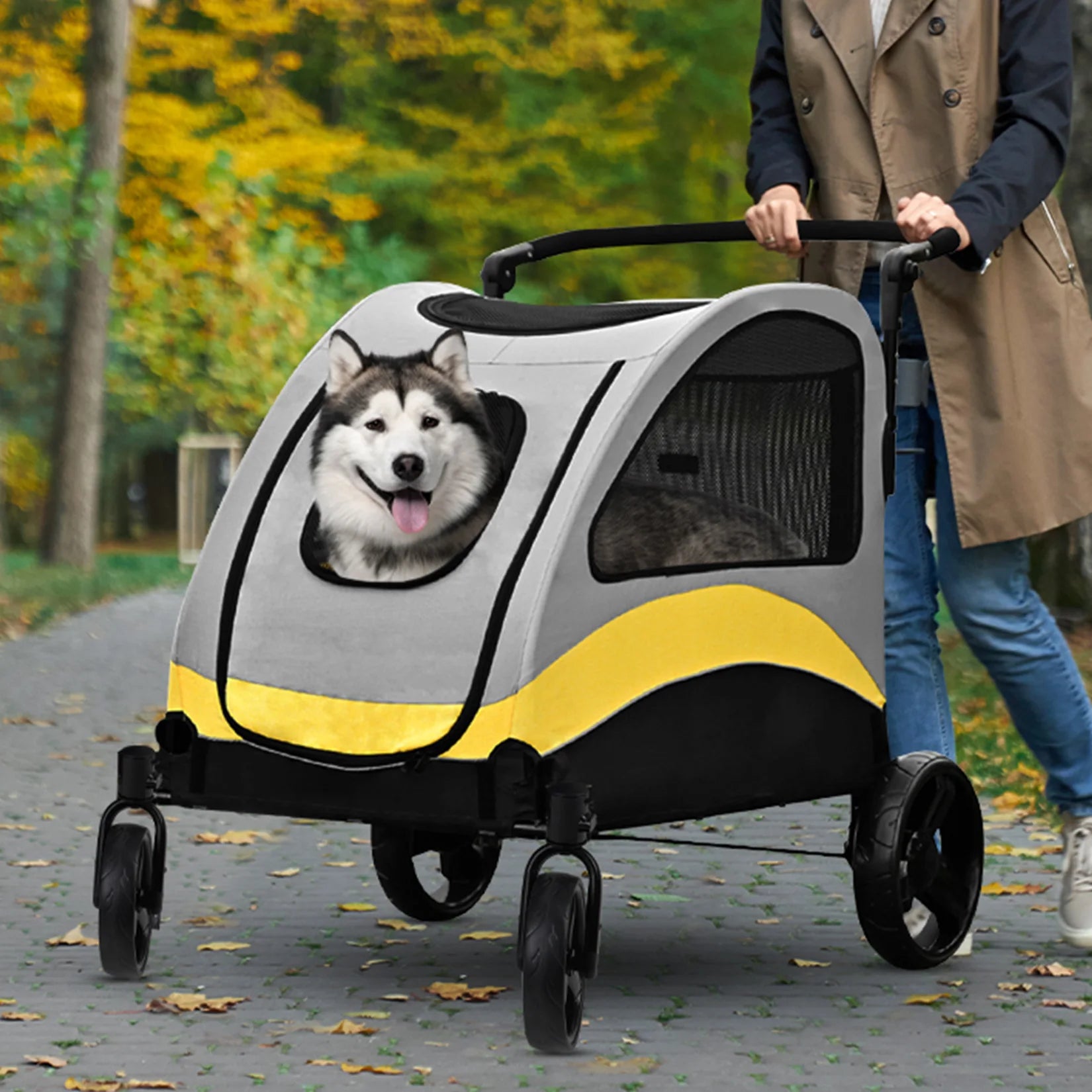 4-Wheel Foldable Pet Stroller with Shock Absorbers & Safety Lock | Breathable Mesh Dog & Cat Travel Carrier | ArmoredDog™ - ArmoredDog