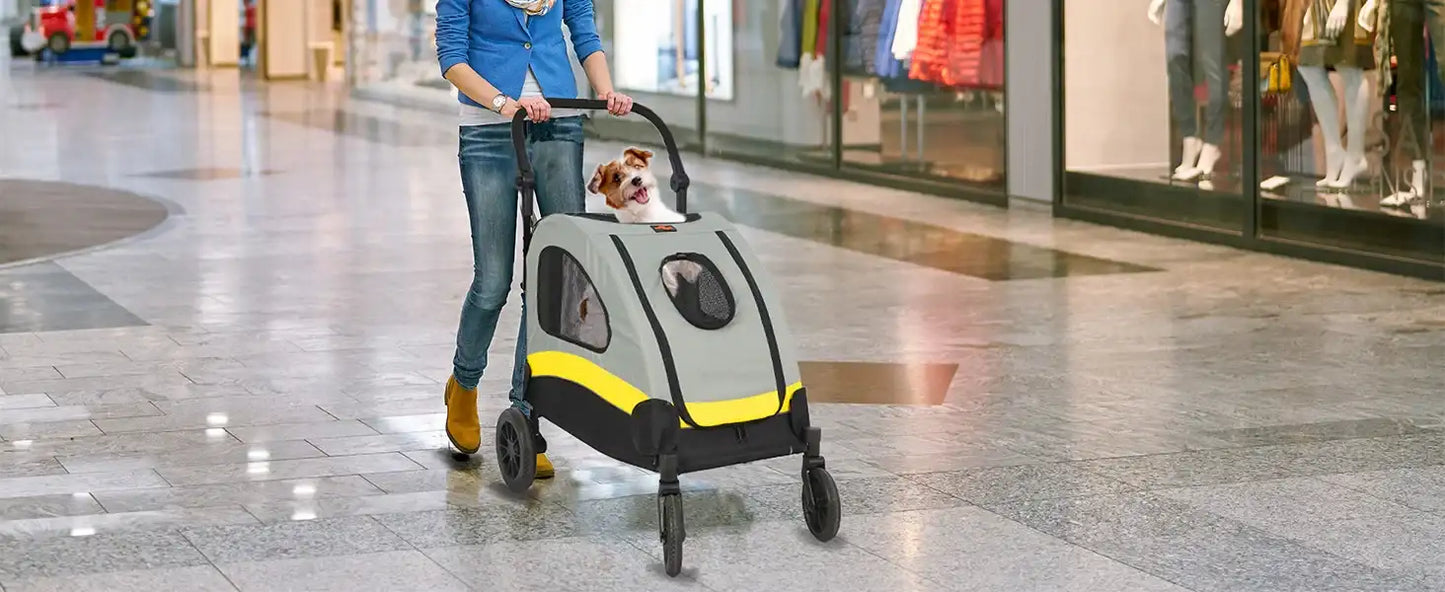 4-Wheel Foldable Pet Stroller with Shock Absorbers & Safety Lock | Breathable Mesh Dog & Cat Travel Carrier | ArmoredDog™ - ArmoredDog